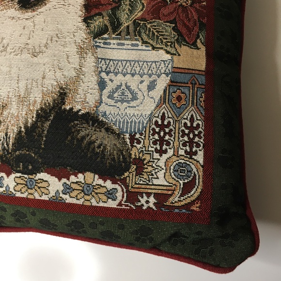 Christmas Tabby Cat Tapestry Pillow Poinsettias Holiday 16" x 16" Square Fashion - Picture 7 of 16